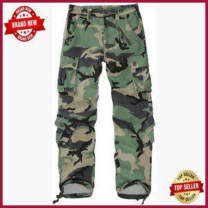 Mid-Rise Cargo Pants Heavy Cotton 8 Pockets Regular Fit Plus Size